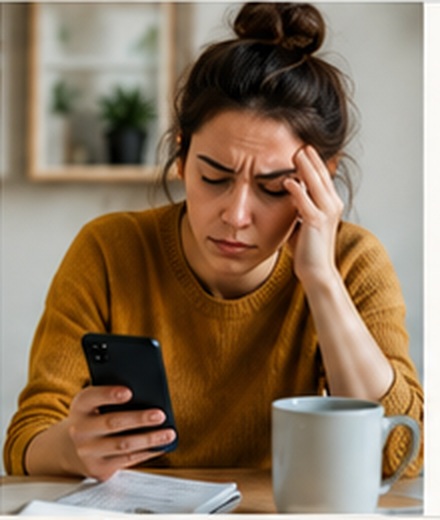 Person looking frustrated and disappointed while checking subscription charges on a phone